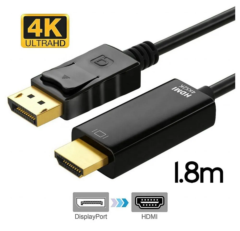 TradeNation DisplayPort DP auf HDMI Adapter Kabel 1.2 HDMI 1.4 Wandler 4K 1,8m HDMI-Kabel, HDMI, DisplayPort (180 cm), 1.8m
