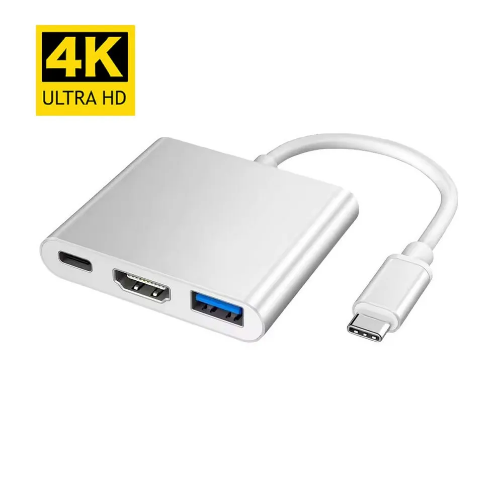 TradeNation Laptop-Dockingstation 3IN1 USB C Hub Adapter Typ-C auf USB HDMI 4K HD TV Kabel Mac Samsung, (1 St), Schnellladen