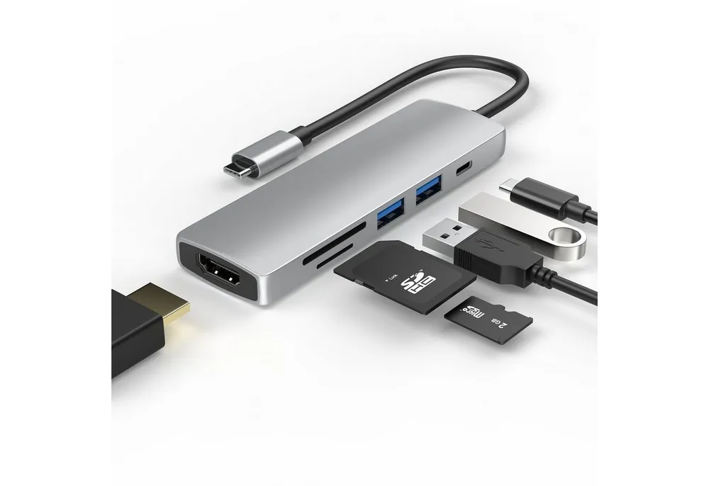 TradeNation Laptop-Dockingstation USB C Hub 6 in 1 Adapter HDMI 4K USB 3.0 Micro SD für Laptop Samsung, (1 St), Schnelles Laden, 4K