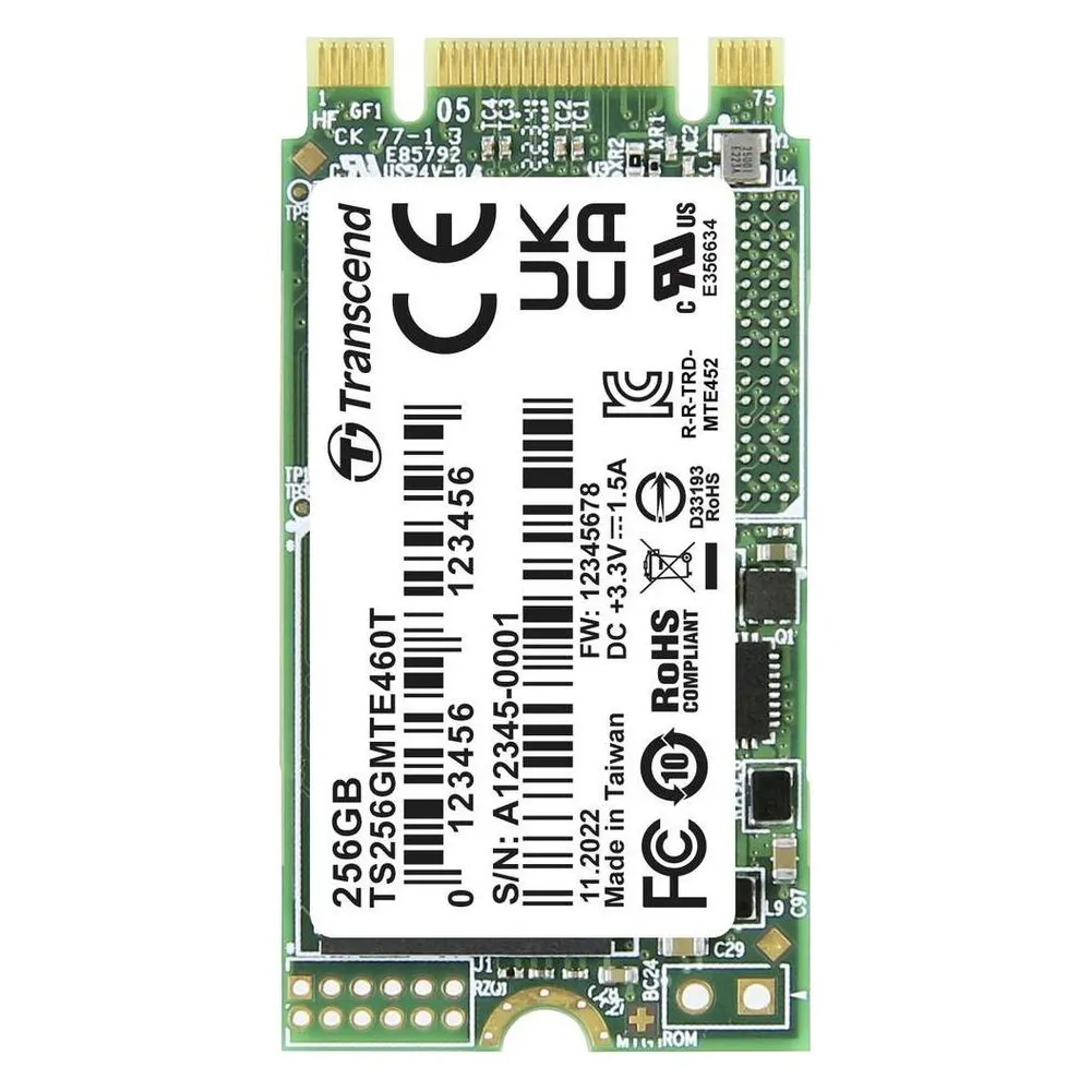 Transcend MTE460T 256GB Interne M.2 PCIe NVMe SSD 2242 PCIe NVMe 3.0 x2 Retail TS256GMTE460T