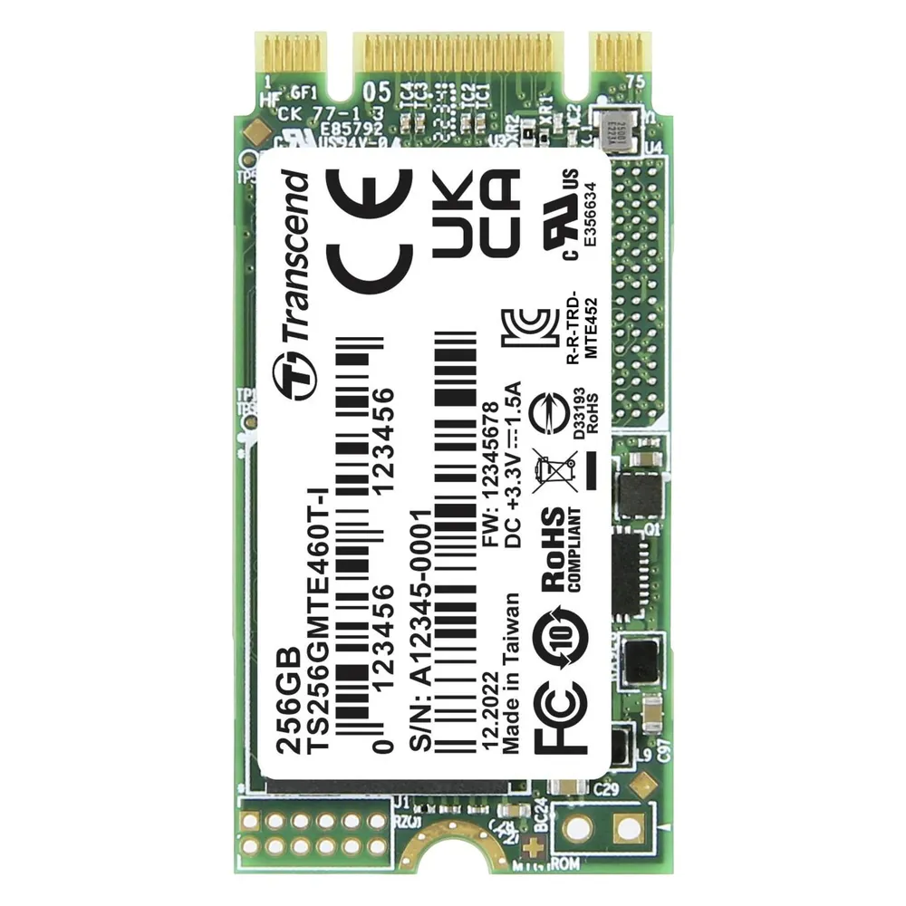 Transcend MTE460T-I 256GB Interne M.2 PCIe NVMe SSD 2242 PCIe NVMe 3.0 x2 Retail TS256GMTE460T-I