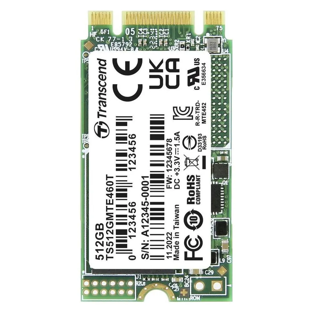 Transcend MTE460T 512GB Interne M.2 PCIe NVMe SSD 2242 PCIe NVMe 3.0 x2 Retail TS512GMTE460T