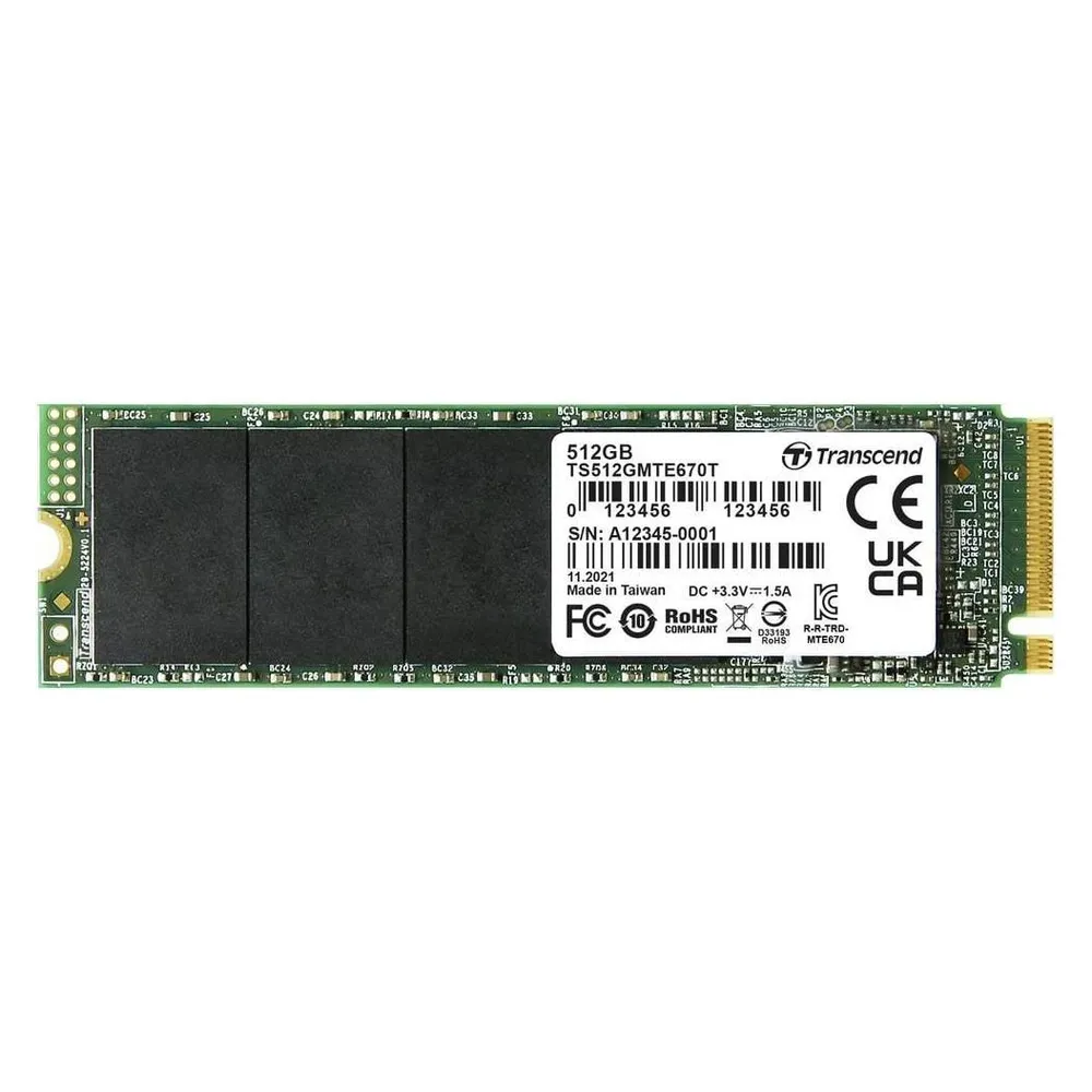 Transcend MTE670T 512GB Interne M.2 PCIe NVMe SSD 2280 PCIe NVMe 3.0 x4 Retail TS512GMTE670T