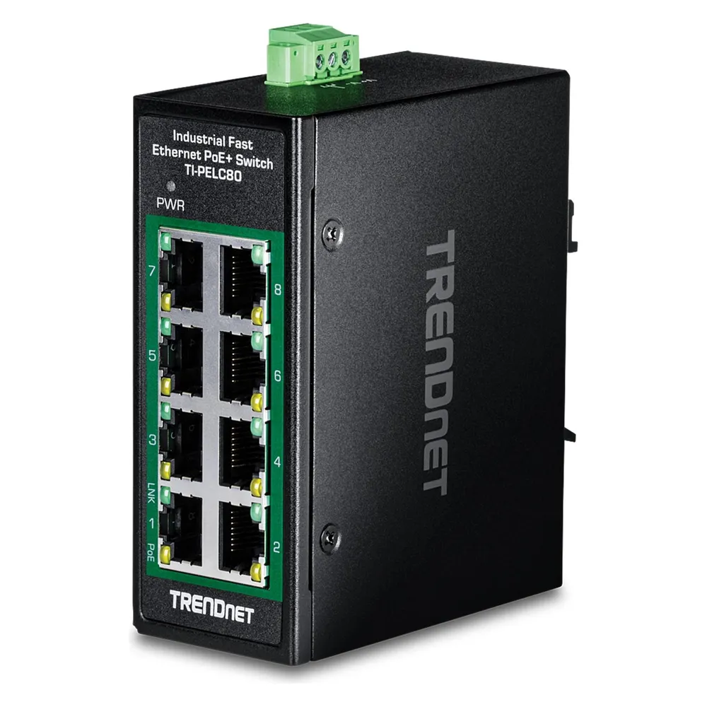 Netzwerk Switch TRENDnet TI-PELC80 8 Ports PoE+ Fast Ethernet DIN-Wandmontage