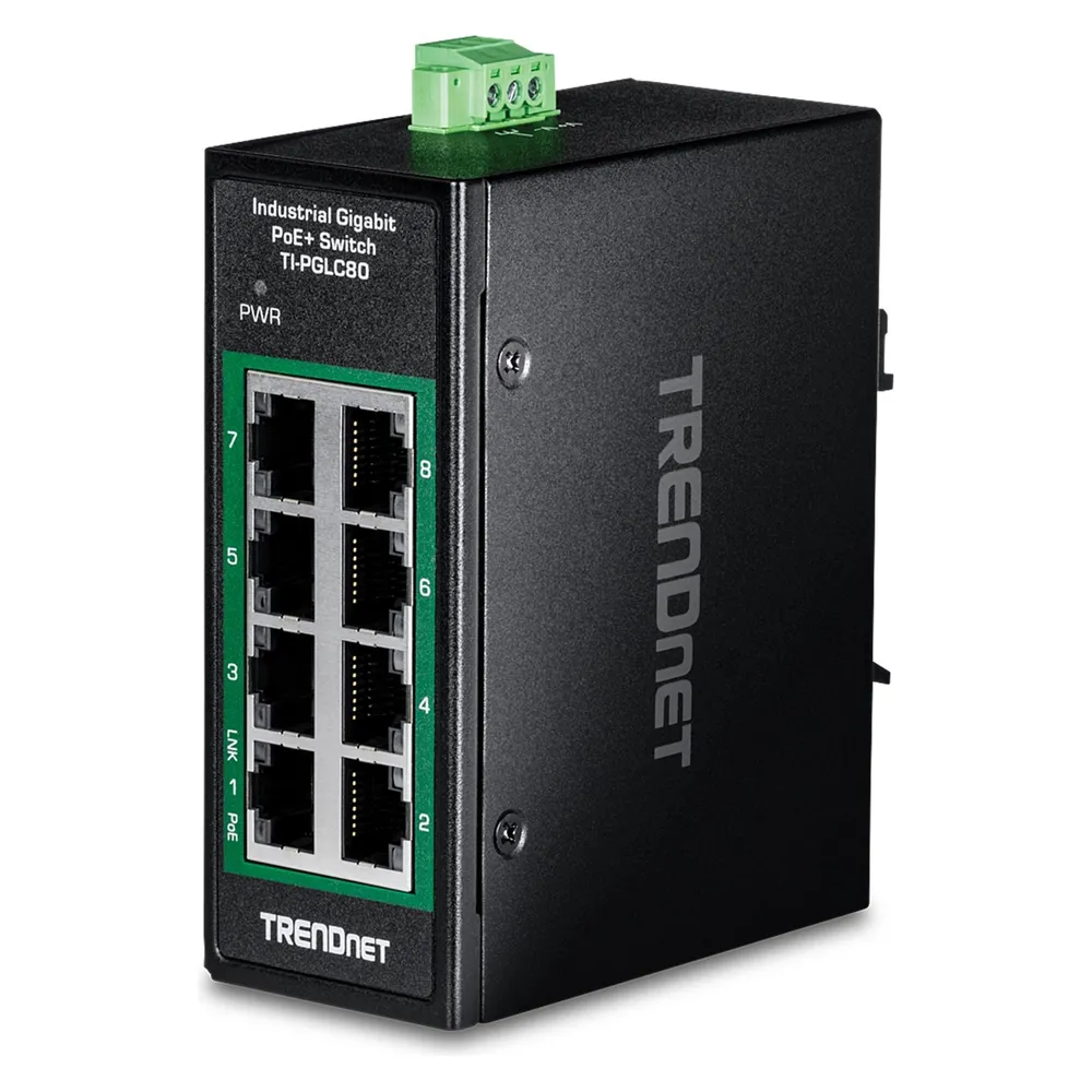 Switch Trendnet TI-PGLC80 8-Port Gigabit PoE+ DIN-Rail unmanaged