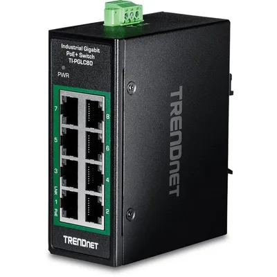 Switch Trendnet TI-PGLC80 8-Port Gigabit PoE+ DIN-Rail unmanaged, IP30