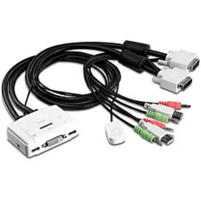 KVM Switch TRENDnet TK-214i 2-Port DVI USB Audio-Kabelbedienung Weiß