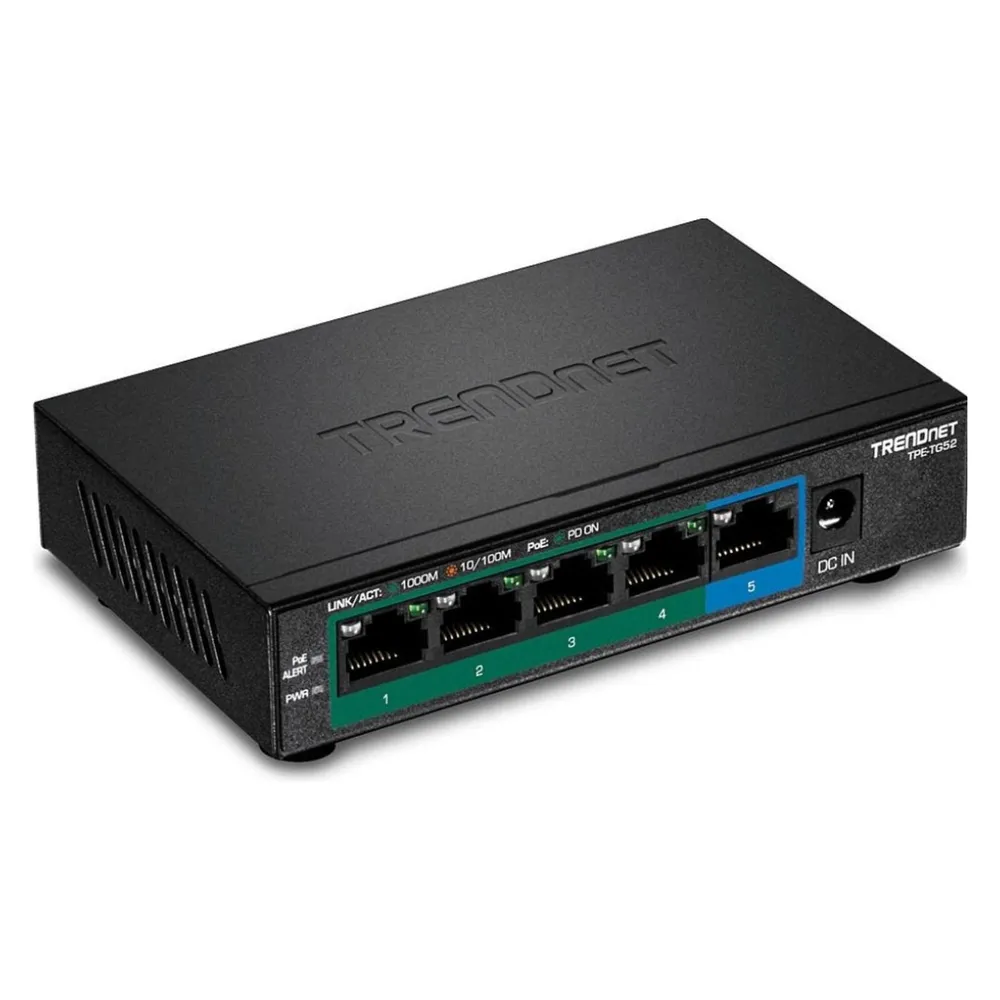 Switch Trendnet TPE-TG52 Gigabit 5 Ports PoE+ lüfterlos Wandmontage
