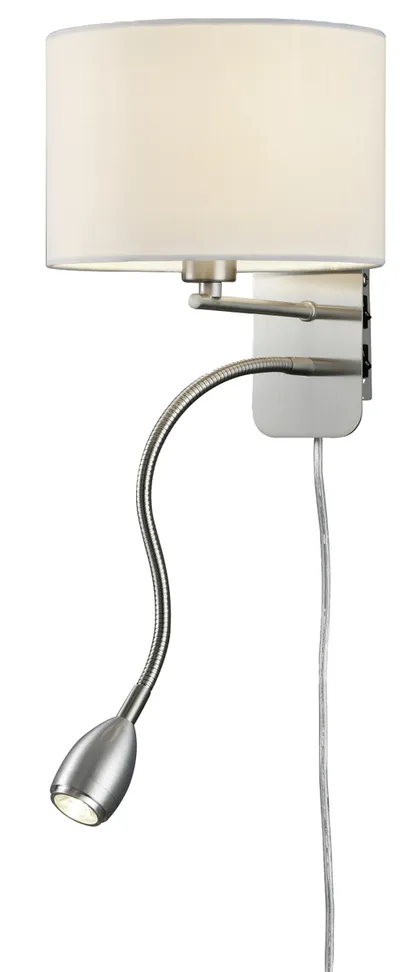 TRIO Wandleuchte Hotel 271170201 Nickel matt, Schirm weiß, 1 x 3,1W LED, 310 lm, 3000K, 1 x E14