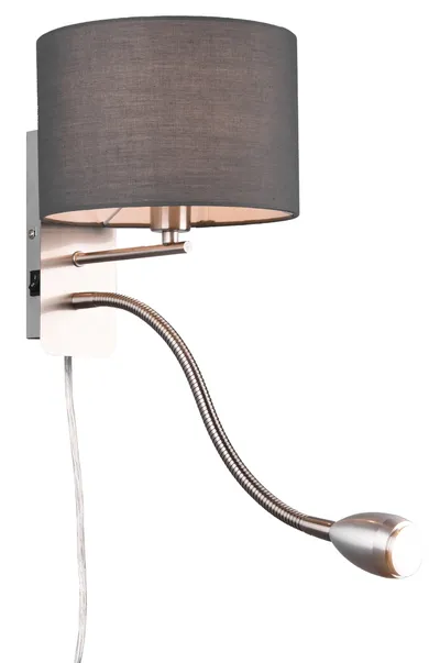 TRIO Wandleuchte Hotel 271170211 Nickel matt, Schirm grau, 1 x 3,1W LED, 310 lm, 3000K, 1 x E14