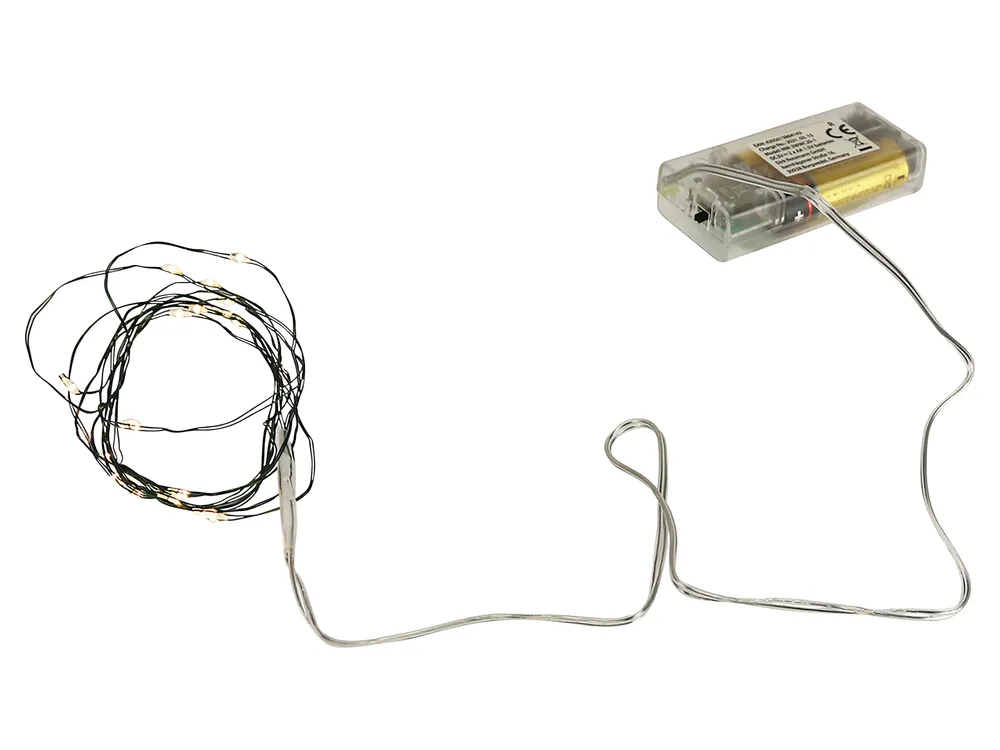 Micro-LED-Lichterkette, Dunkelgrün, 3V, warmweiß, 2,40m