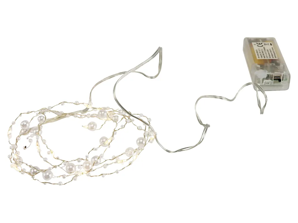 Micro-LED-Lichterkette, Perle, 3 V, 15 LEDs, silberdraht, warmweiß, 1,90 m