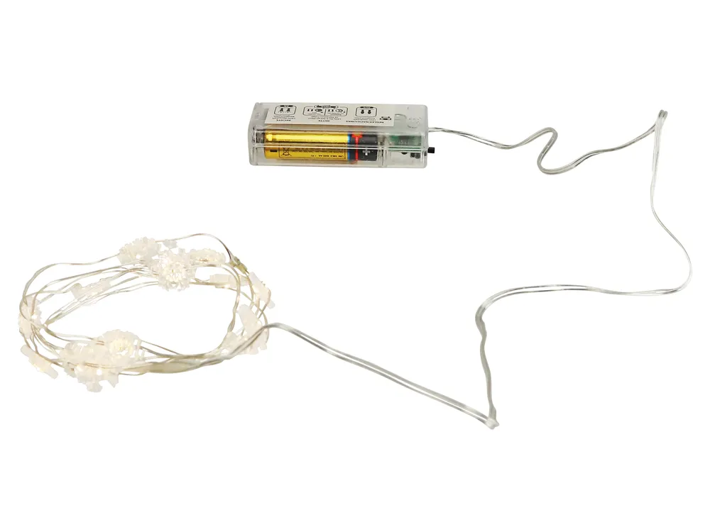 Micro-LED-Lichterkette, Schneeflocken, 3V, 15 LEDs, Silberdraht, warmweiß, 1,90m