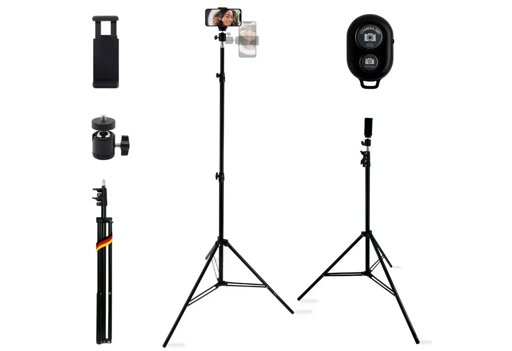 TronicXL Handy-Halterung Handystativ groß mit Fernbedienung Bluetooth Smartphone Stativ Halter, (für Samsung Galaxy, 1-tlg., für apple iPhone Xiaomi, 210cm Halterung Ständer 2m Auslöser)