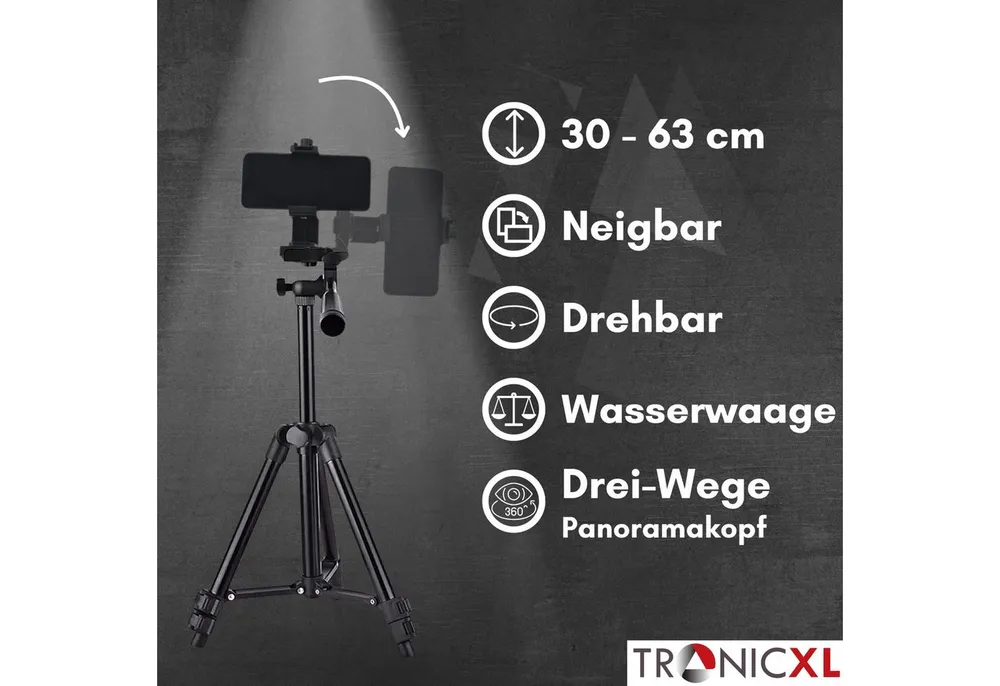 TronicXL Handy Stativ Smartphone Halterung Ständer für Apple iphone Samsung Tischstativ (Höhenverstellbar von 30-60cm)