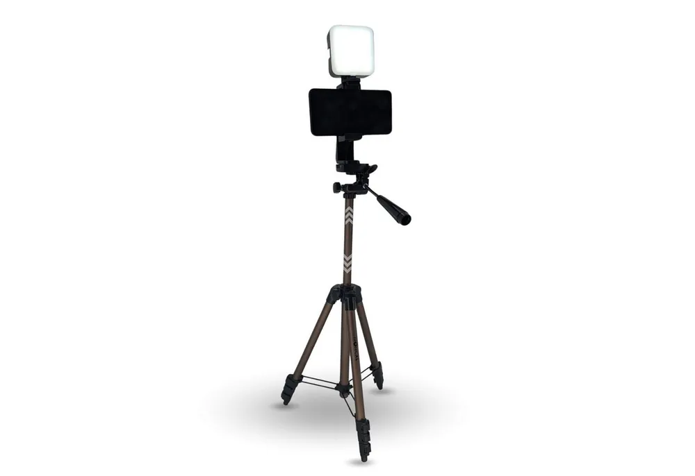 TronicXL Smartphone-Halterung 105cm Handy Stativ drehbar Smartphone Halterung mit Licht LED Lampe, (3-tlg., Wasserwaage integriert, drehbar, neigbar, schwenkbar)