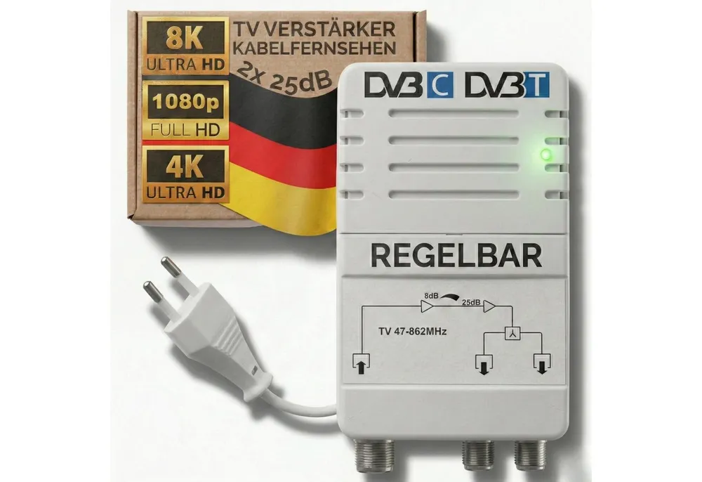 TronicXL TV Verstärker Kabelfernsehen Kabel HD 3D 4K 8K Zweigeräteverstärker Leistungsverstärker (Anzahl Kanäle: 2, DVBC DVB-C DVB-T2 Antenne)