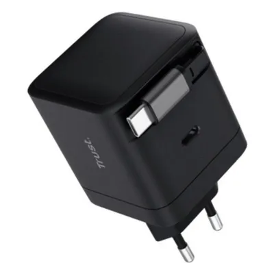 Ladegerät Trust Maxo USB-C PD 65W mit einziehbarem Kabel Schwarz