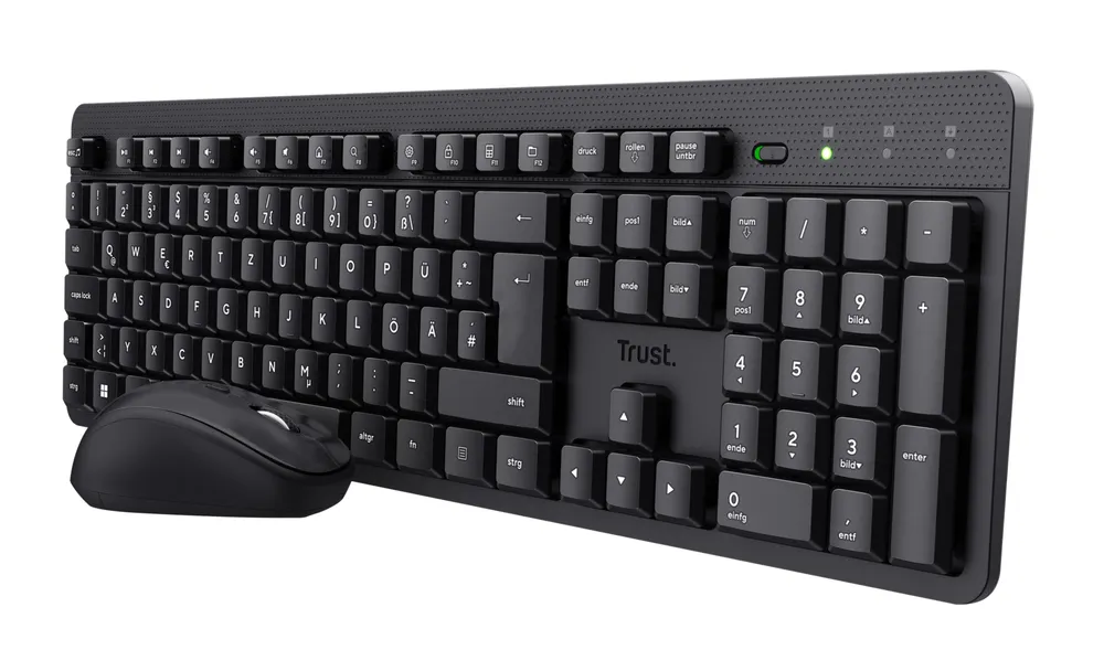 Trust Kabelloses Tastatur, Maus-Set 25357 Tastatur- und Maus-Set, Geräuscharme Tasten, Hotkey Funktion, Integriertes Scrollrad