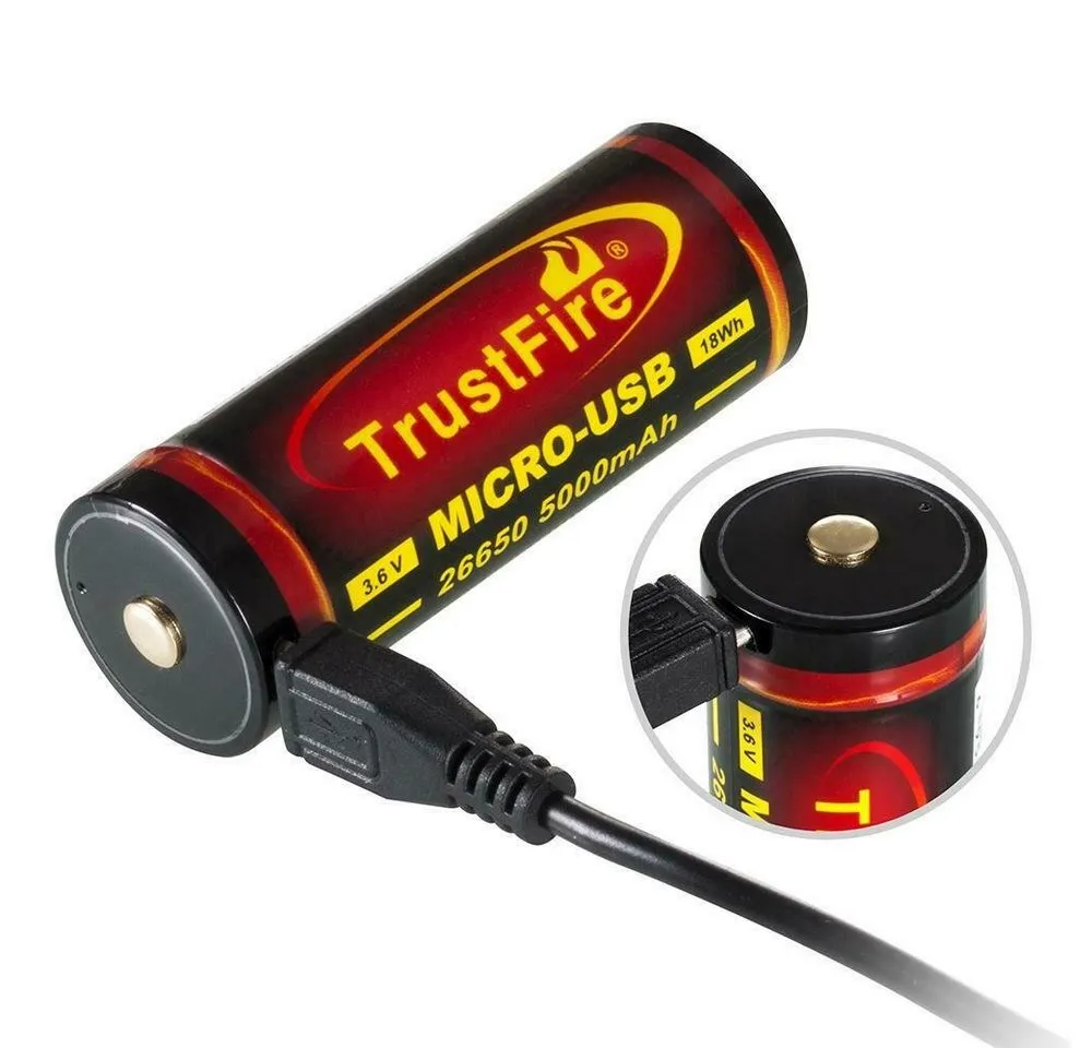 Trustfire 26650 Akku 5000 mAh (3,7 V), mit Schutzschaltung - USB wiederaufladbar