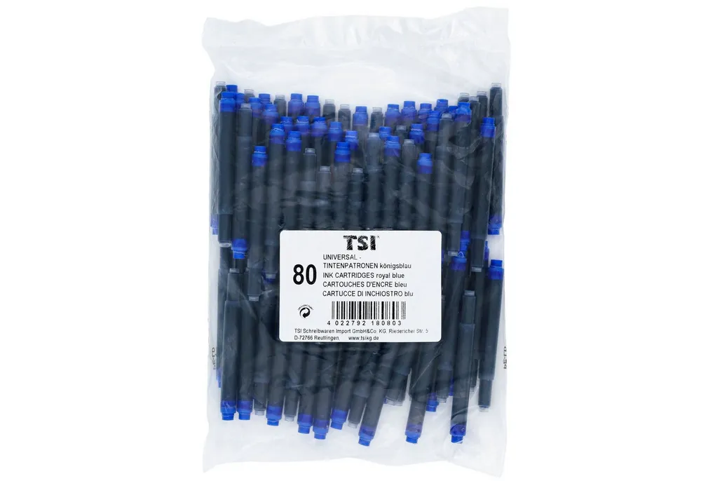 TSI Schreibwaren Tintenpatronen Universal 80er, königsblau für Füller (Lamy, Pelikan us Tintenpatrone