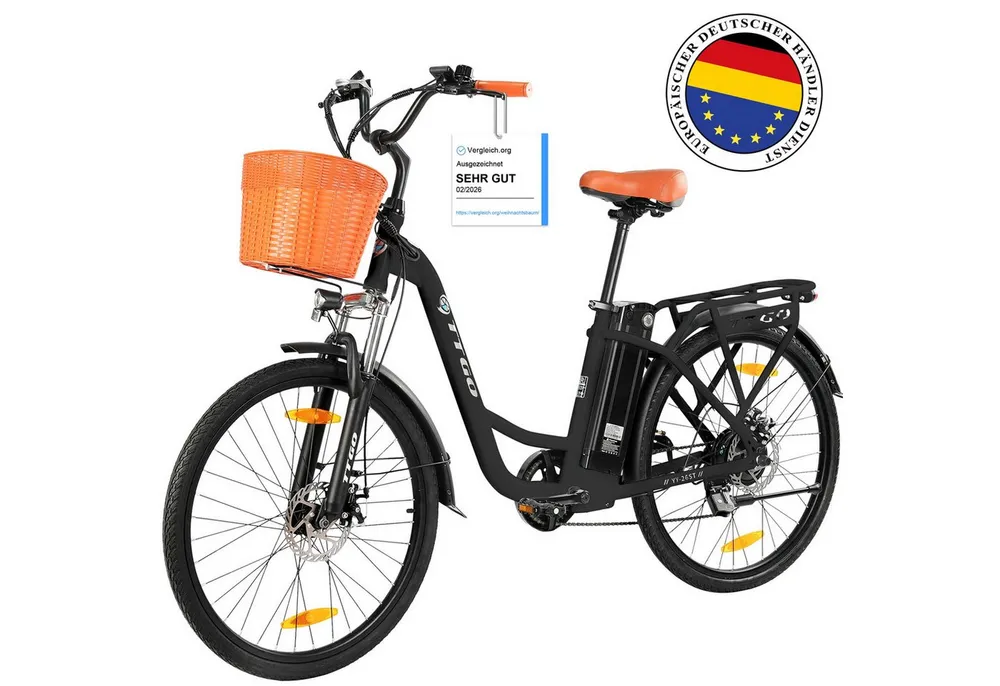 TTGO E-Bike Cityrad 26ST 522WH 14.5Ah E-Cityrad 26 Zoll Pedelec CE Damen und Herren, Heckmotor, 522 Wh, Elektrofahrrad mit Wave-Rahmen Heckmotor