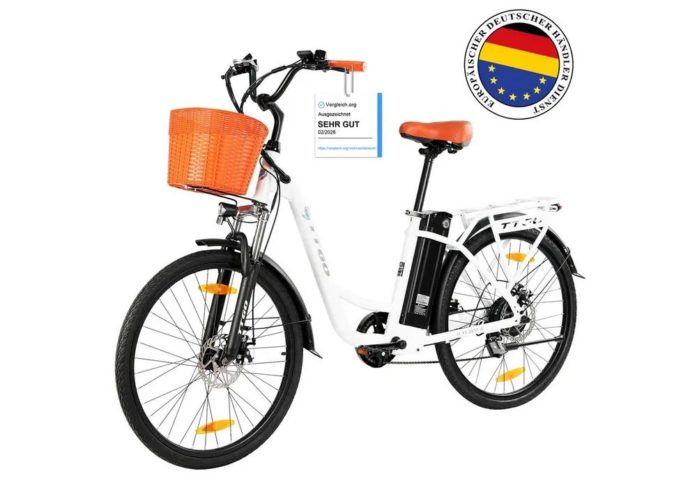 TTGO E-Bike Cityrad 26ST 522WH 14.5Ah E-Cityrad 26 Zoll Pedelec CE Damen und Herren, Heckmotor, 522 Wh, Elektrofahrrad mit Wave-Rahmen Heckmotor