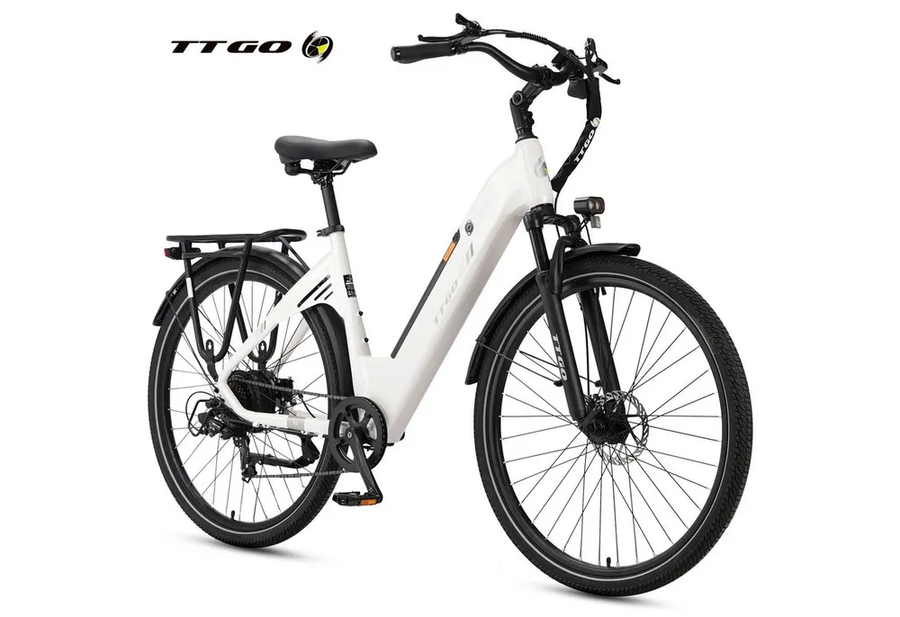 TTGO E-Bike Cityrad 28 x 2,0 Zoll, 120km, C3 SE, Elektrofahrrad mit Tiefeinsteiger-Rahmen, 7 Gang SHIMANO, Kettenschaltung, Heckmotor, 648 Wh, 5 Stufen, Leicht nur 25kg, Pedelec bis zu 120kg, Aluminiumrahmen