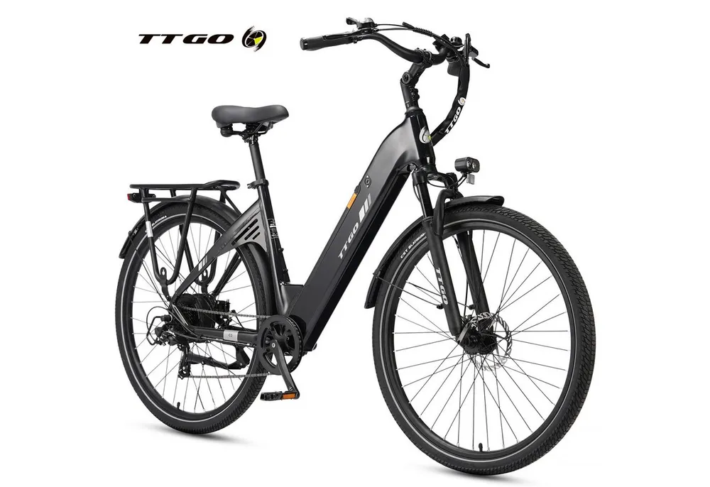 TTGO E-Bike Cityrad 28 x 2,0 Zoll, 120km, C3 SE, Elektrofahrrad mit Tiefeinsteiger-Rahmen, 7 Gang SHIMANO, Kettenschaltung, Heckmotor, 648 Wh, 5 Stufen, Leicht nur 25kg, Pedelec bis zu 120kg, Aluminiumrahmen