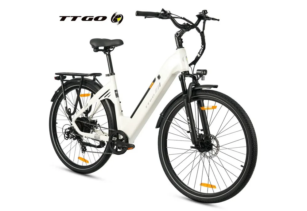 TTGO E-Bike Cityrad 28 x 2,0 Zoll, 150km Reichweite, C3 2.0, Elektrofahrrad, Pedelec, 7 Gang SHIMANO, Kettenschaltung, Heckmotor, 650 Wh, 5 Stufen, Leicht nur 25kg, Tiefeinsteiger-Rahmen, bis zu 125kg