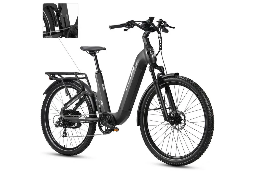 TTGO E-Bike Cityrad 28 Zoll, Fully, Vollfederung, 120km, Drehmomentsensor, mit Bremslicht, 7 Gang Shimano, Kettenschaltung, Heckmotor, 720 Wh, (Hydraulische Scheibenbremsen, 5 Stufen, Farb-LCD-Display), Lockout-Federgabel, 70Nm, Pedelec, Elektrofahrrad für Damen und Herren