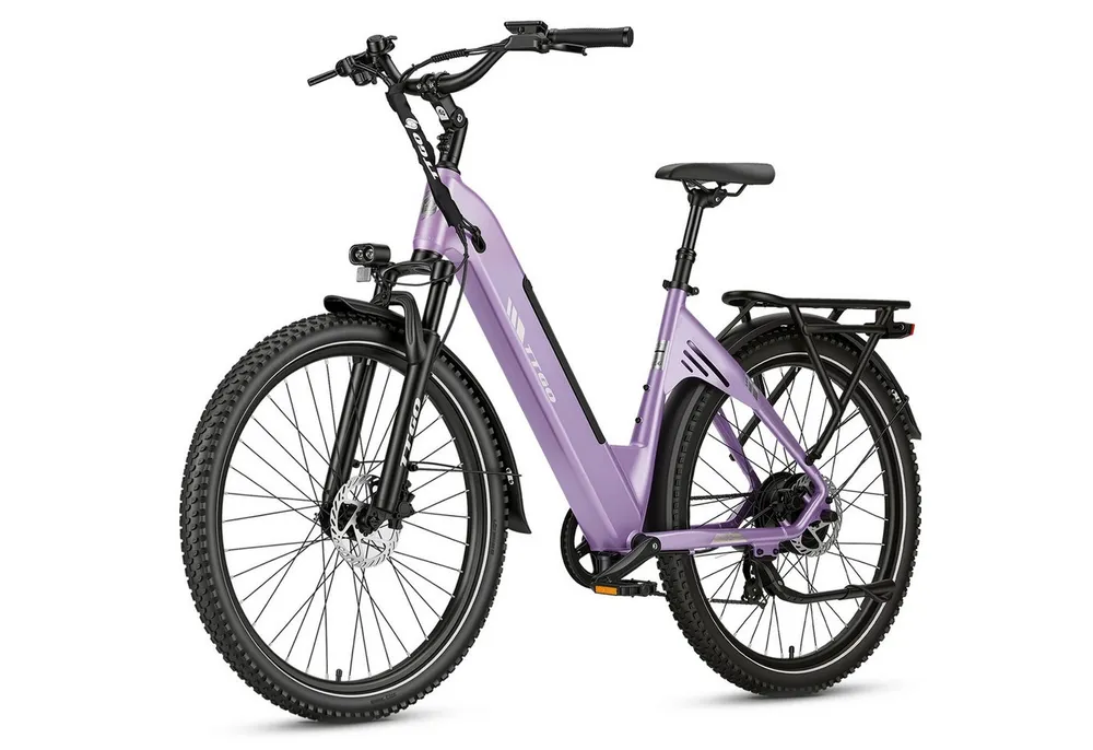 TTGO E-Bike Cityrad 28x2,4 Zoll, 110km, 70 Nm Hinterradmotor, C5, ZOOM Federsattelstütze, 7 Gang Shimano, Kettenschaltung, Heckmotor, 648 Wh, Tiefeinstieg, Pedelec, Elektrofahrrad, für Damen Herren, Hydr. Bremse
