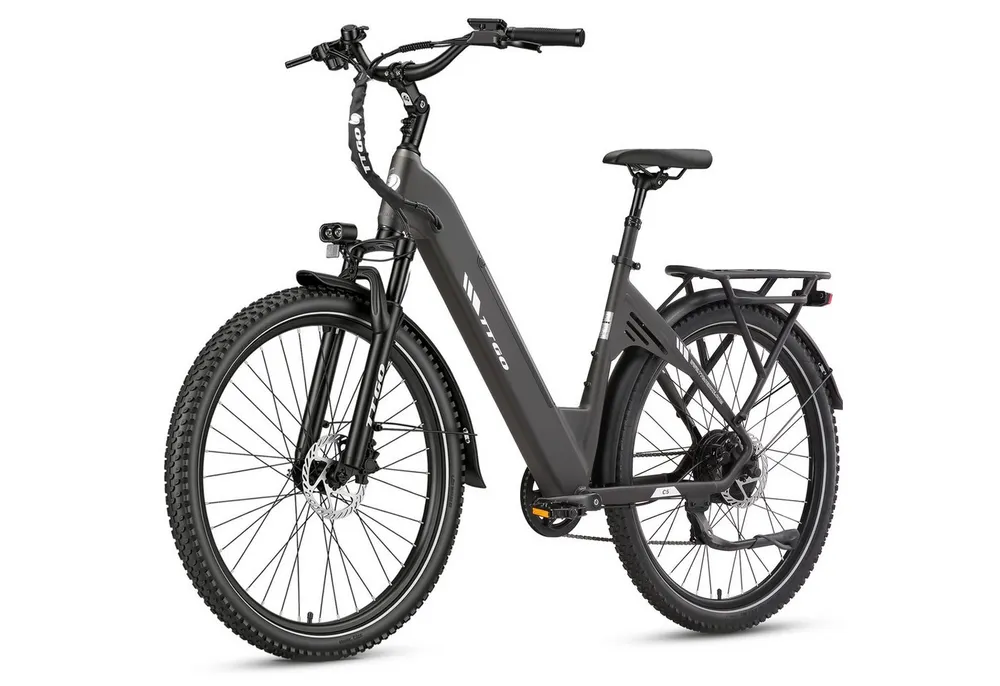 TTGO E-Bike Cityrad 28x2,4 Zoll, 110km, 70 Nm Hinterradmotor, C5, ZOOM Federsattelstütze, 7 Gang Shimano, Kettenschaltung, Heckmotor, 648 Wh, Tiefeinstieg, Pedelec, Elektrofahrrad, für Damen Herren, Hydr. Bremse