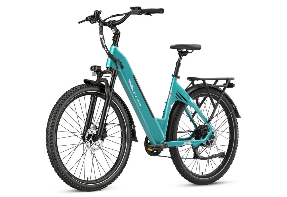 TTGO E-Bike Cityrad 28x2,4 Zoll, 110km, 70 Nm Hinterradmotor, C5, ZOOM Federsattelstütze, 7 Gang Shimano, Kettenschaltung, Heckmotor, 648 Wh, Tiefeinstieg, Pedelec, Elektrofahrrad, für Damen Herren, Hydr. Bremse