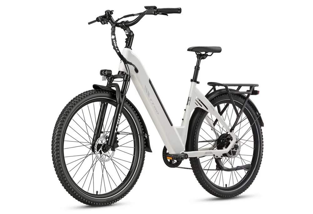 TTGO E-Bike Cityrad 28x2,4 Zoll, 110km, 70 Nm Hinterradmotor, C5, ZOOM Federsattelstütze, 7 Gang Shimano, Kettenschaltung, Heckmotor, 648 Wh, Tiefeinstieg, Pedelec, Elektrofahrrad, für Damen Herren, Hydr. Bremse