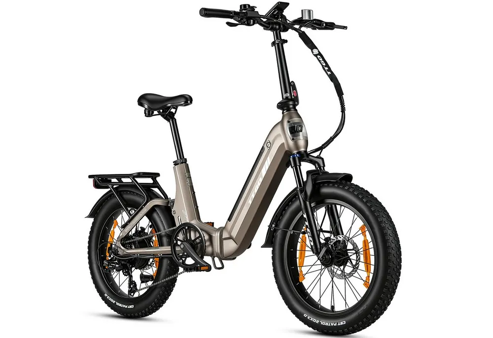 TTGO E-Bike Klapprad 20 Zoll, Fully, Vollfederung, 70Nm Hinterradmotor, 120km, max.150kg, 7 Gang SHIMANO, Kettenschaltung, Heckmotor, 720 Wh, (Softtail, hydr. Scheibenbremse, mit Bremslicht), F7, Drehmomentsensor, Lockout-Federgabel, Elektrofahrrad, Damen Herren