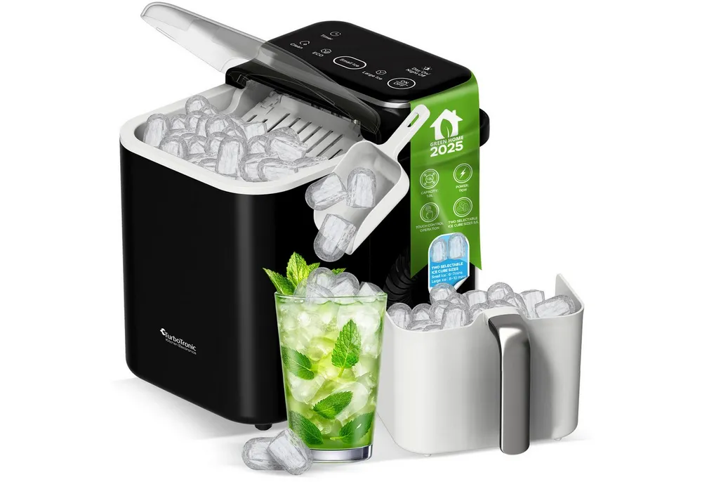 TurboTronic by Z-Line Eiswürfelmaschine 9 Eiswürfel in 6 Min. 2 Eis-Würfel Größen, Selbstreinigung, 12kg / 24h, Eiswürfelbereiter, Ice Cube Maker, 1,5l Tank, tragbaren Griff, < 55 db