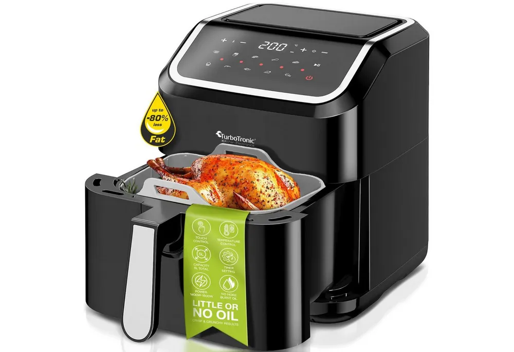 TurboTronic by Z-Line Heißluftfritteuse XL 5L für 0,5 kg perfekte Pommes mit Silikoneinlage 1600W Airfryer, 1600 W, gesundes Kochen Air Friteuse ohne Fett Öl Grill Braten