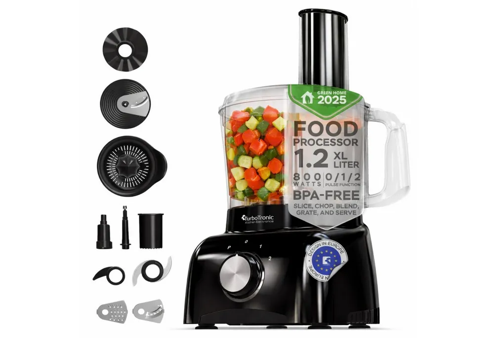 TurboTronic by Z-Line Küchenmaschine Food Processor mit Standmixer 1,5L Behälter Multizerkleinerer Mixer, 800 W, 1.2 l Schüssel, Raspelscheiben Zitruspresse Zerkleinerer Eiscrusher Power