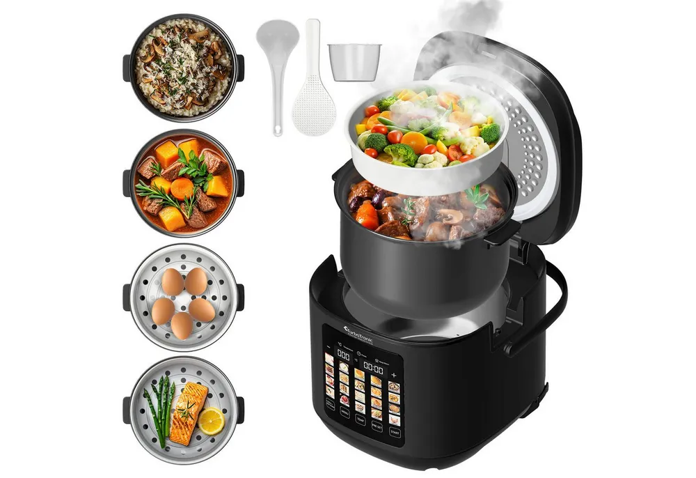 TurboTronic by Z-Line Multikocher elektrischer Dampf- und Schongarer Reiskocher Slow Cooker Schwarz, 860 W, 5 l Schüssel, 20in1 Schnellkochtopf perfekter Reis 5l Topf Keramikbeschichtung