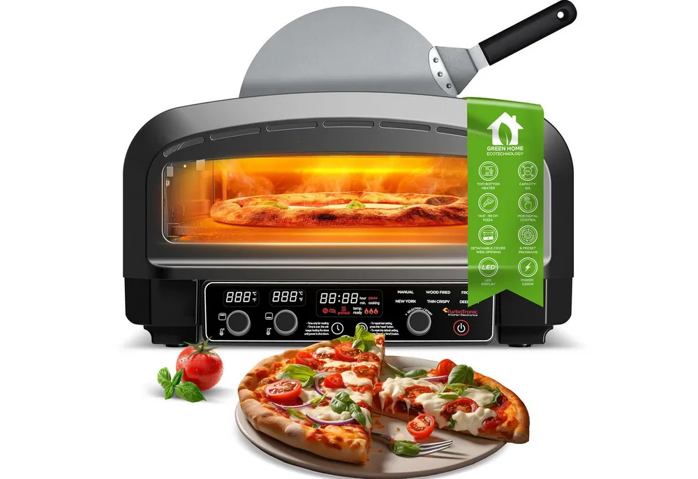 TurboTronic by Z-Line Pizzaofen 2200 W elektrischer Pizzaofen 450 Grad 37 cm Pizzastein Flammkuchen, Pizzaofen für Zuhause, Tisch Pizzaofen, Pizzabackofen, Steinofen