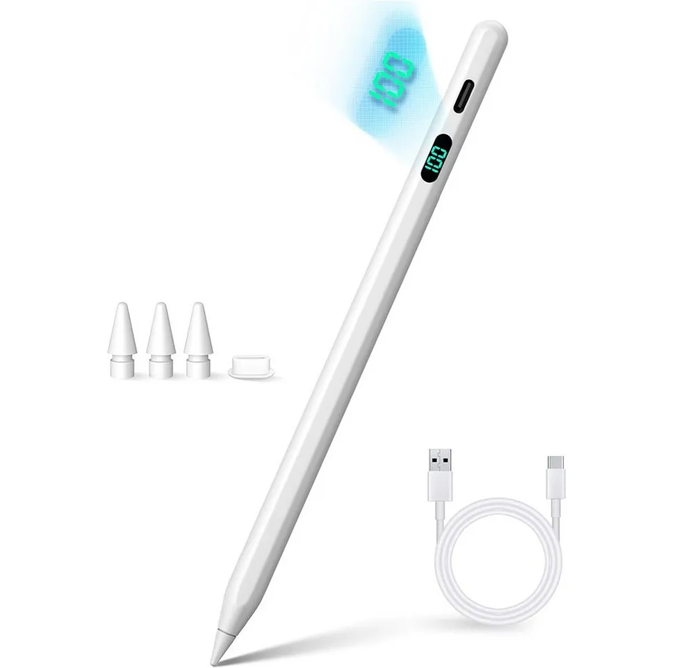 TUWENA Eingabestift Stift für iPad 2025–2018, mit 3 Ersatzspitzen, Schnelles Aufladen Für iPad 11th A16/10/9/8/7/6, Air 11/13 M2/M3, Pro 11/13 M4, Air 5/4/3