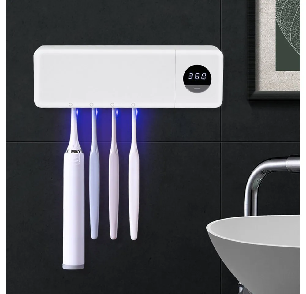 TUWENA Elektrische Zahnbürste UV-Zahnbürste Sanitizer, Wiederaufladbar Zahnbürste Sanitizer Halter, Kabellose Wand Montiert Zahnbürste Sterilisator für Bäder mit 4 Slots