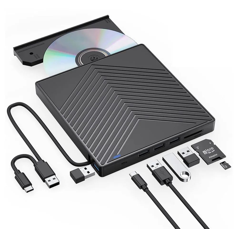 TUWENA Externes DVD Laufwerk, Plug-and-Play CD Laufwerk, mit SD/TF-Anschluss DVD-Brenner