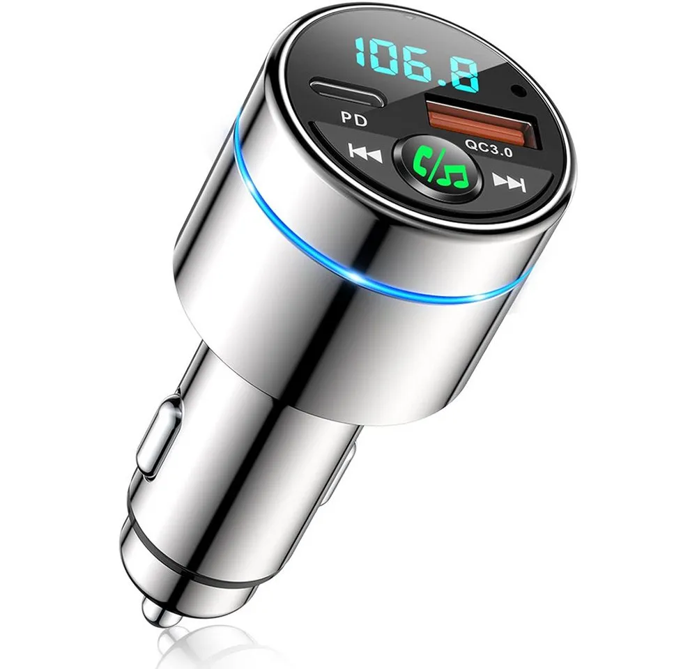TUWENA FM Transmitter Auto Bluetooth 5.3, KFZ Bluetooth Adapter mit Ringlicht Adapter, Ganzmetall PD 30W & QC3.0 18W Schnelles, Noise Cancelling Mikrofon