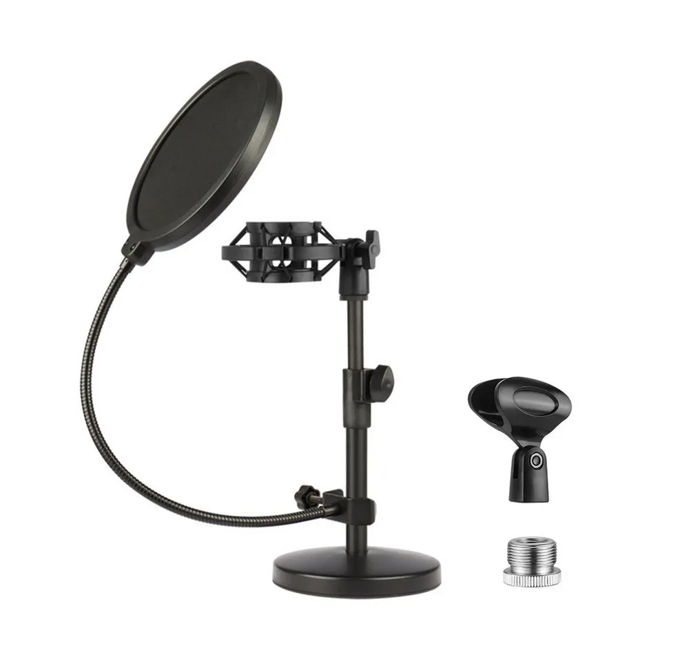 TUWENA Mikrofonständer Schreibtisch-Mikrofonständer, Verbessert Verstellbarer Mikrofonständer, Mit Pop-Filter, Schockhalterung, Mikrofonclip, 1,6cm-0,95cm Adapter