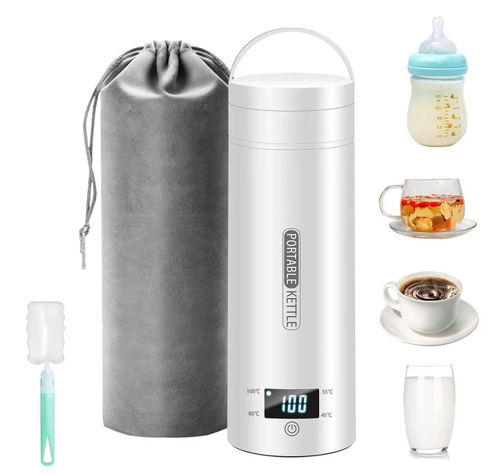 TUWENA Reise-Wasserkocher Reise Wasserkocher Klein Elektrische, Tragbarer Mini Wassertasse, 500ML, Edelstahl,Heizung Automatisch Abschalten
