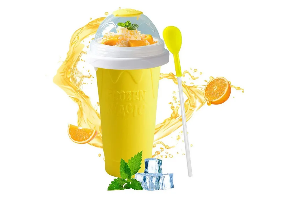 TUWENA Smoothie-Maker Slush Becher, Slushy Squeeze Cup, Smoothie Maker mit Strohhalm Löffel