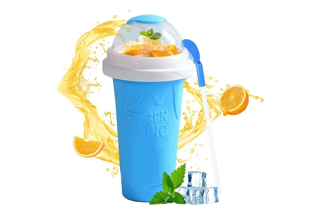 TUWENA Smoothie-Maker Slush Becher, Slushy Squeeze Cup, Smoothie Maker mit Strohhalm Löffel
