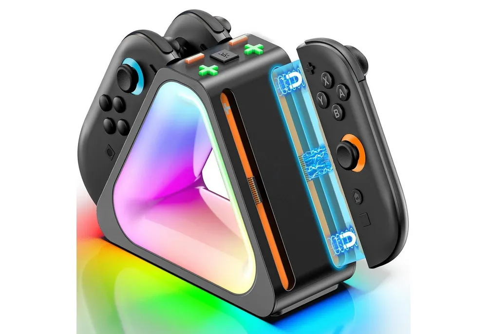 TUWENA Switch 2 Magnetische, Ladestation für Joy Con, Controller Ladegerät Zubehör Nintendo (mit 7 Lichtmodi)